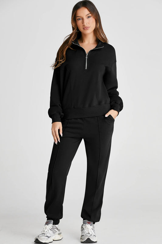 Half Zip up Pullover Active Top and Joggers Set