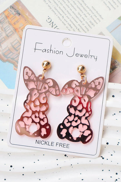 Pink Leopard Bunny Acrylic Earrings