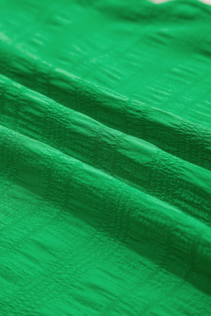 Green Textured Ruffled Sleeve Round Neck Top
