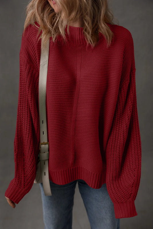 Red Dahlia Solid Color Front Seam Drop Shoulder Loose Sweater