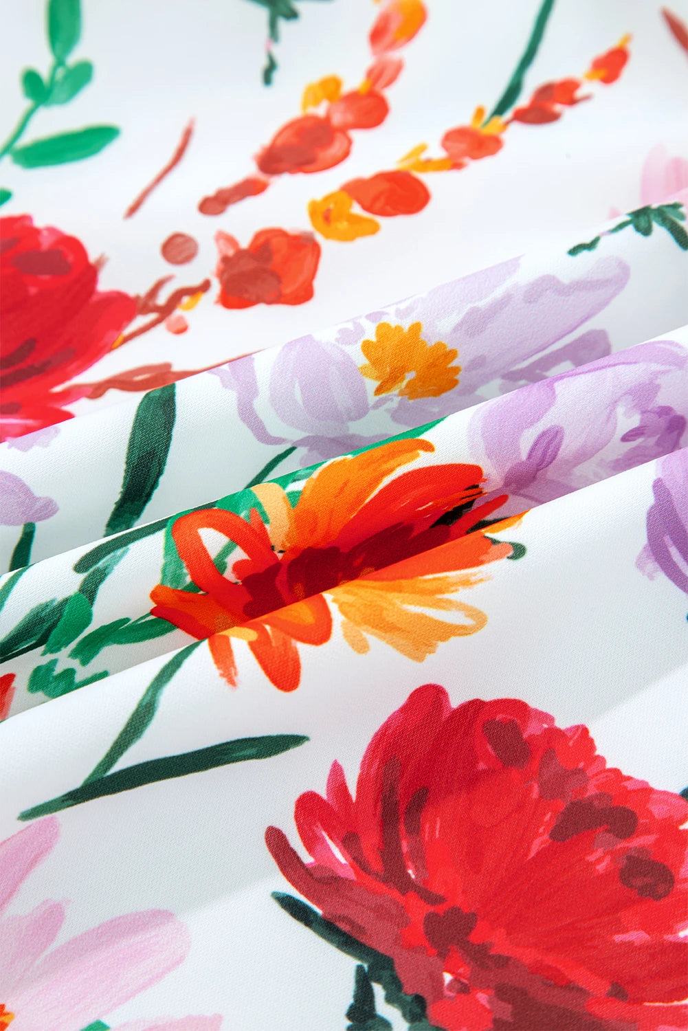 Beige Floral Print 3/4 Puff Sleeve Ricrac Trim Mini Dress