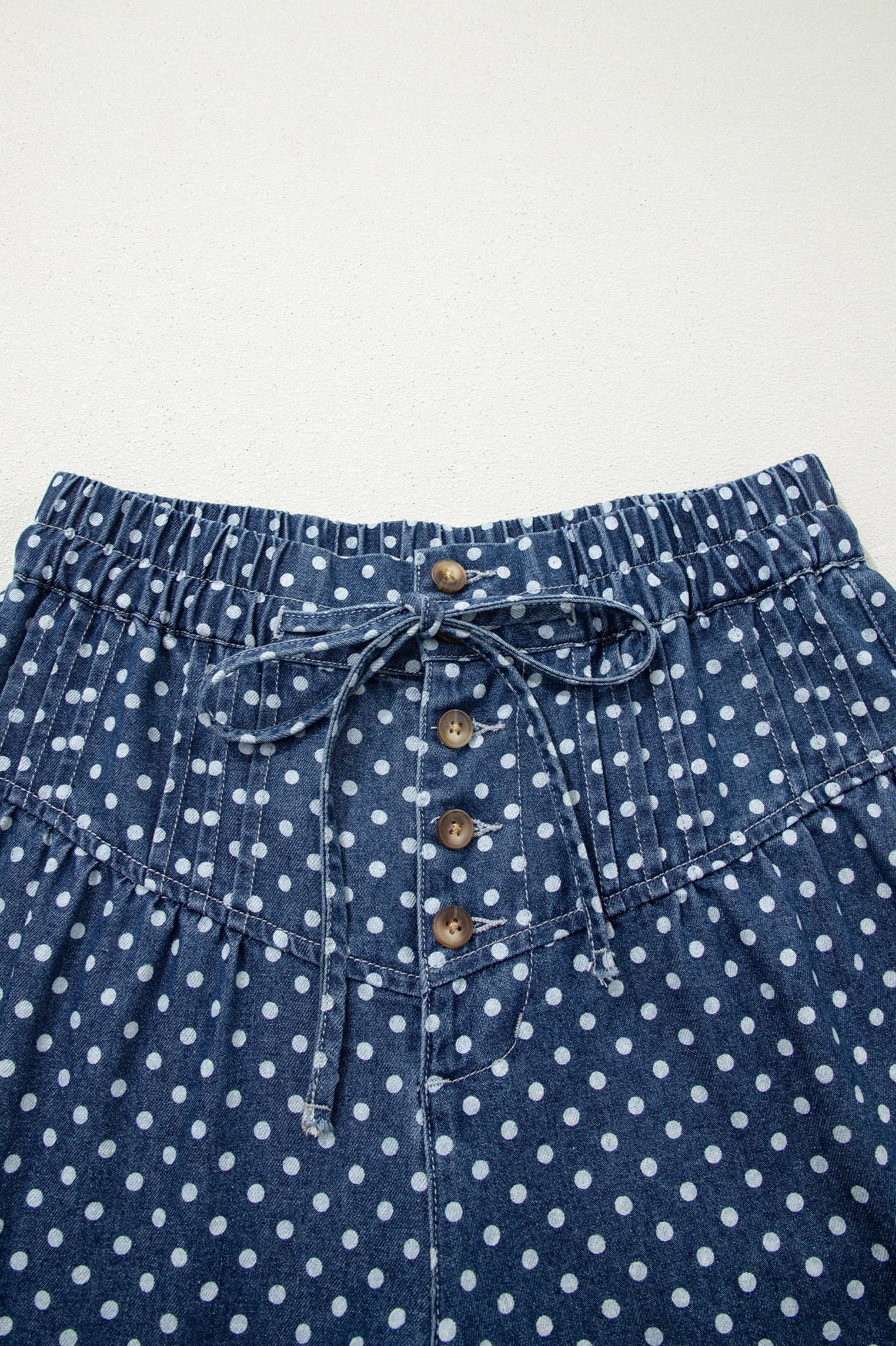 Sky Blue Polka Dot Print Button Pleated Detail Wide Leg Jeans