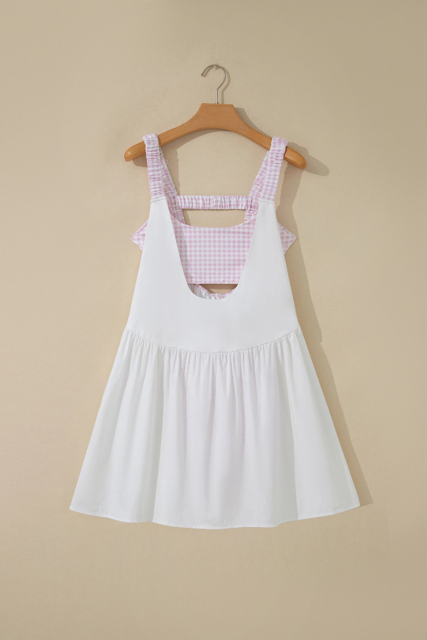 Faux Two Piece Gingham Contrast Patchwork Loose Mini Dress