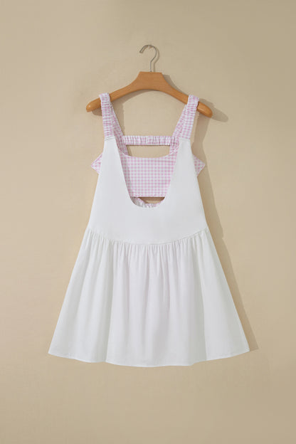 Faux Two Piece Gingham Contrast Patchwork Loose Mini Dress