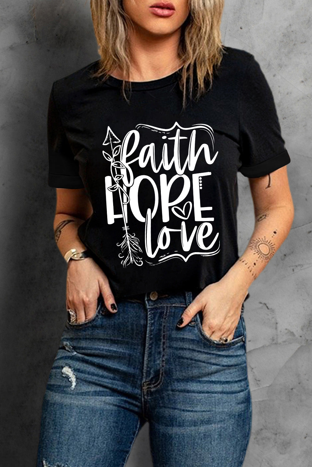 Black Faith Hope Love Graphic T Shirt