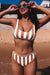 Brown Athletic Striped Tank High Waisted Swimsuit