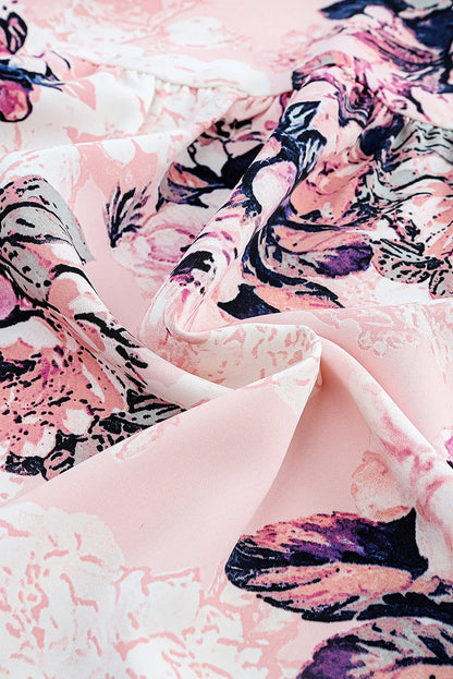 Pink Floral Puff Sleeve High Waist Maxi Dress