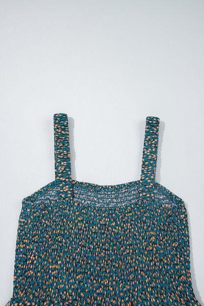 Green Floral Print Smocked High Waist Square Neck Jumpsuit