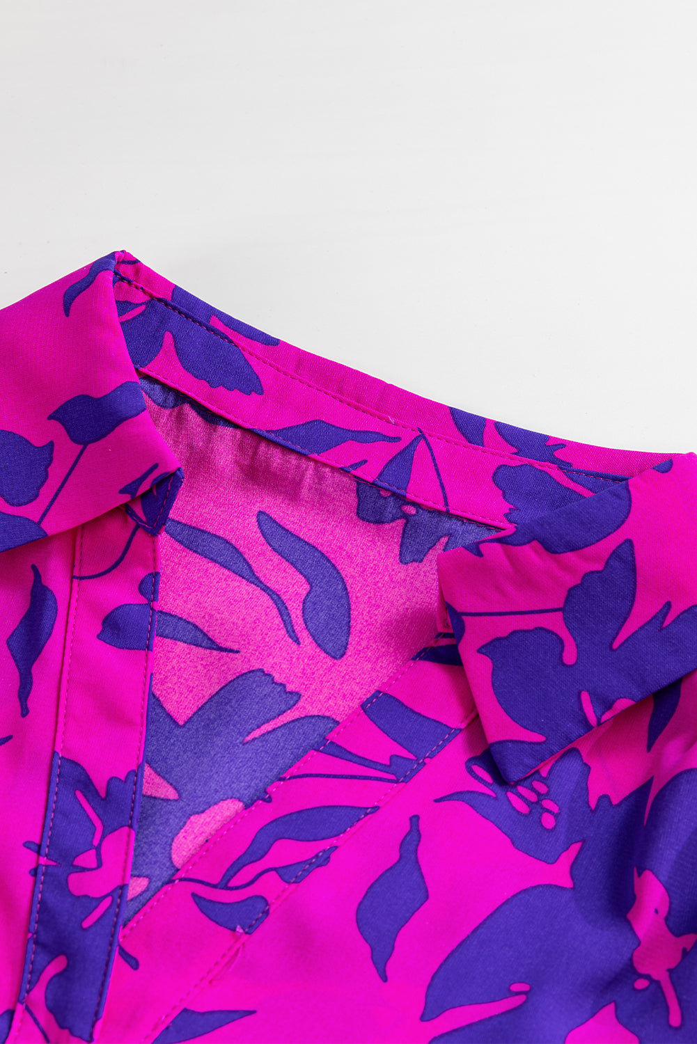 Rose Floral Print Collared Button Neckline Flutter Sleeve Blouse