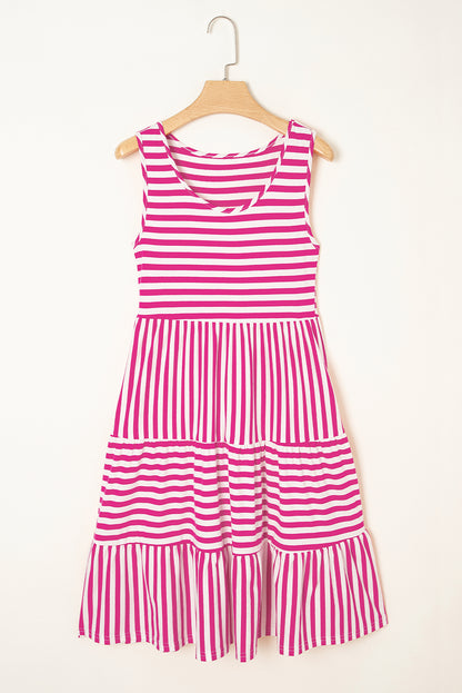 Stripe U Neck Sleeveless Loose Fit Mini Dress