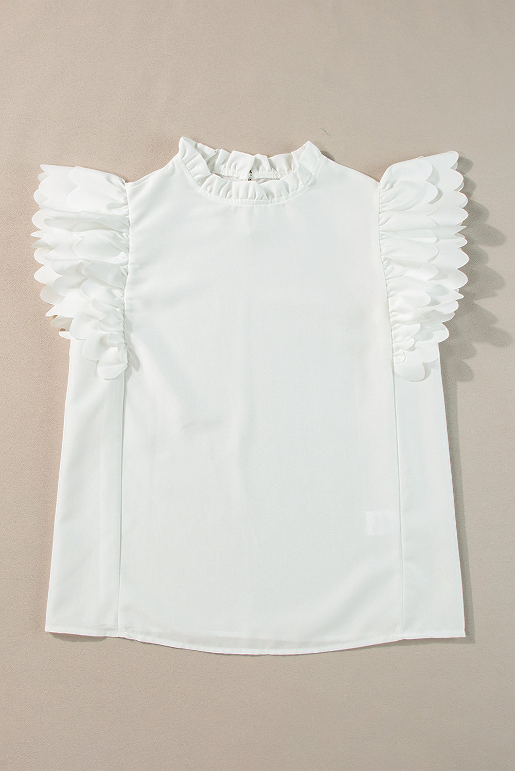 Solid Color Scalloped Ruffle Sleeve Top