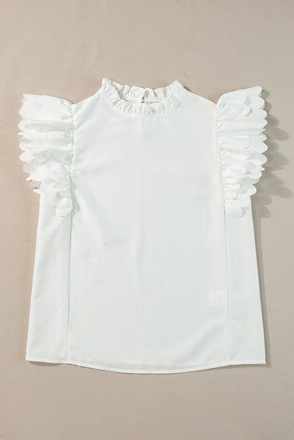 Solid Color Scalloped Ruffle Sleeve Top