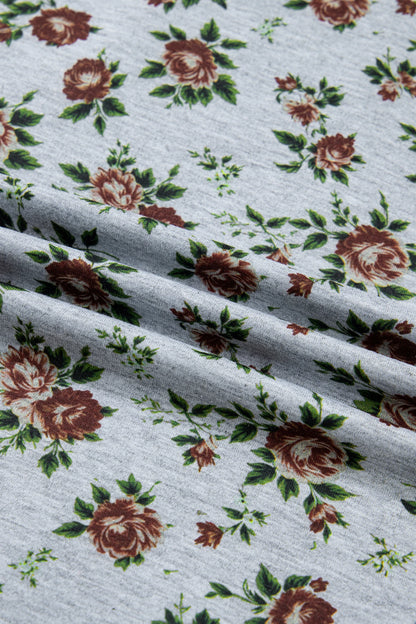 Retro Floral Print Denim Patchwork Buttoned Polo Collar Top