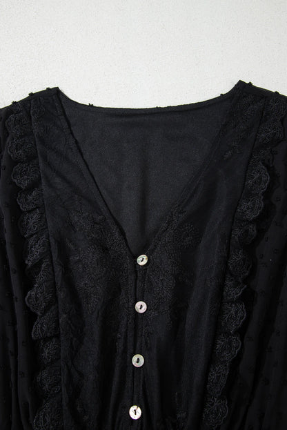 Black Dotty Lace Mesh Flowy Maxi Dress