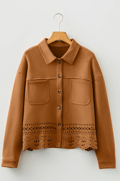 Solid Color Faux Suede Hollowed Detail Retro Style Jacket