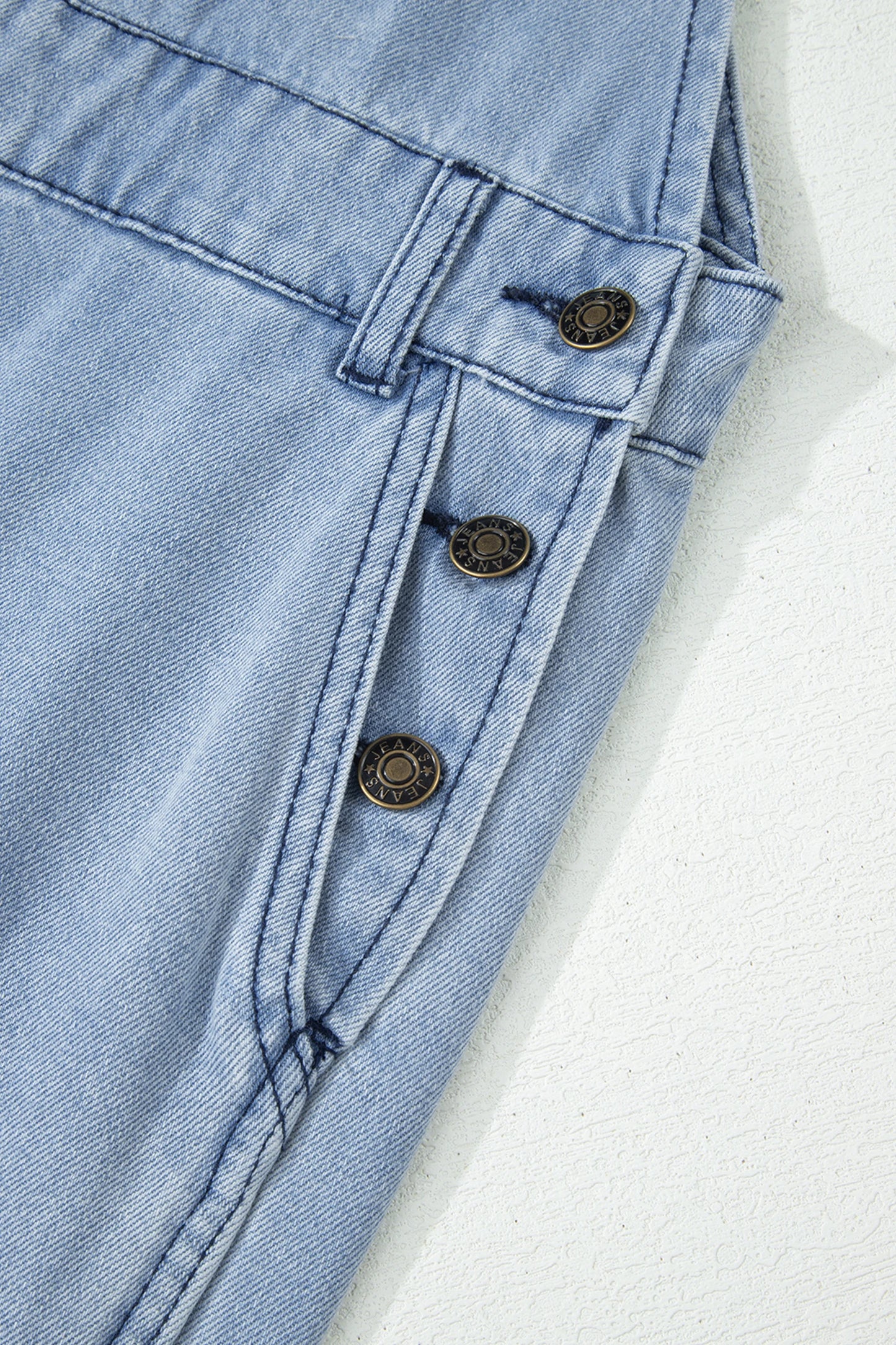 Mist Blue Retro Distressed Button Adjustable Straps Denim Overall Jumpsu