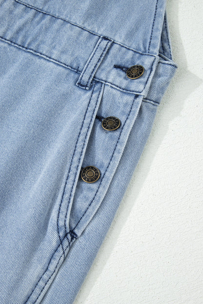 Mist Blue Retro Distressed Button Adjustable Straps Denim Overall Jumpsu