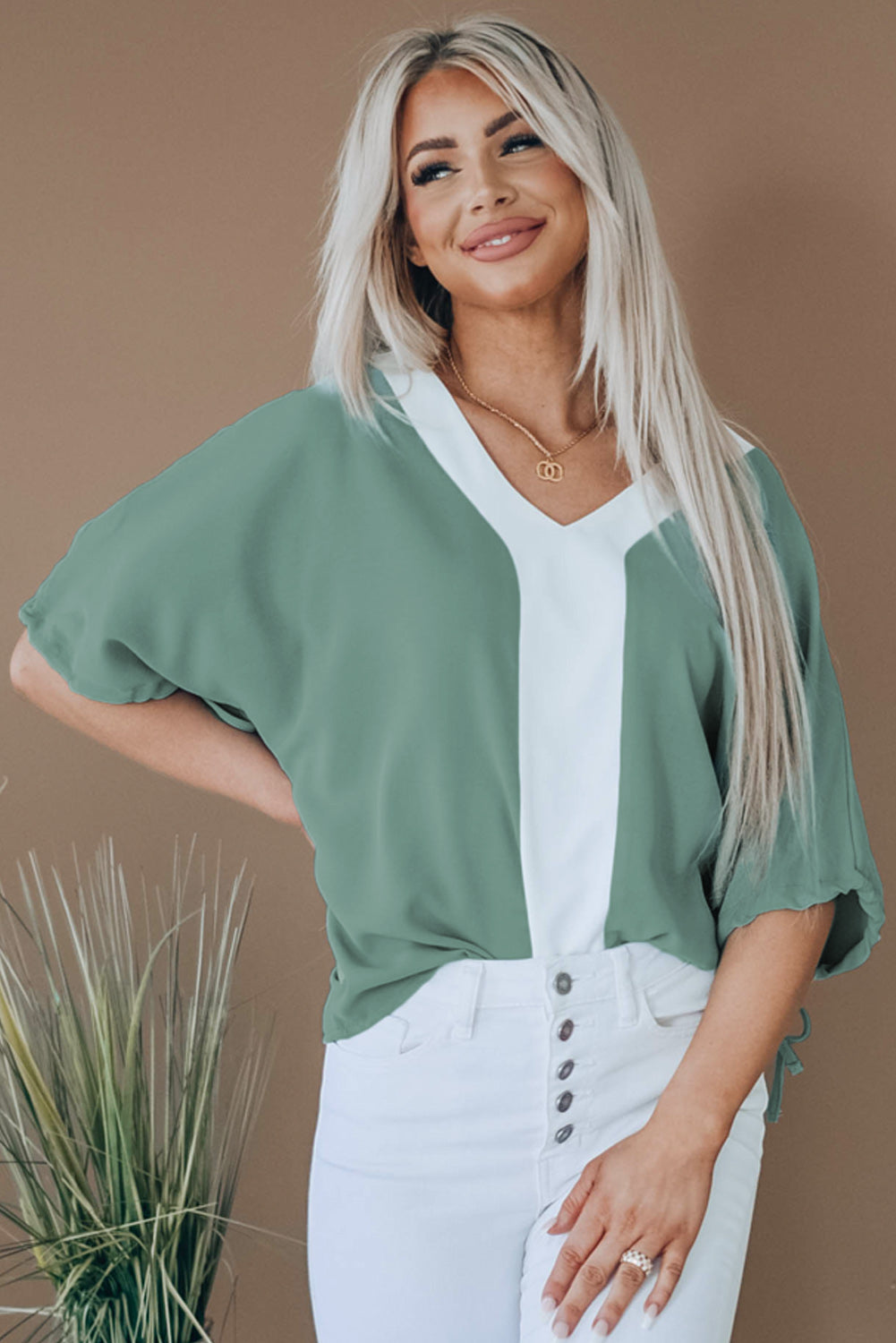 V Neck Colorblock Dolman Top