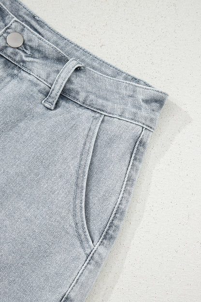 Scalloped Hemline Acid Wash High Waist Denim Shorts