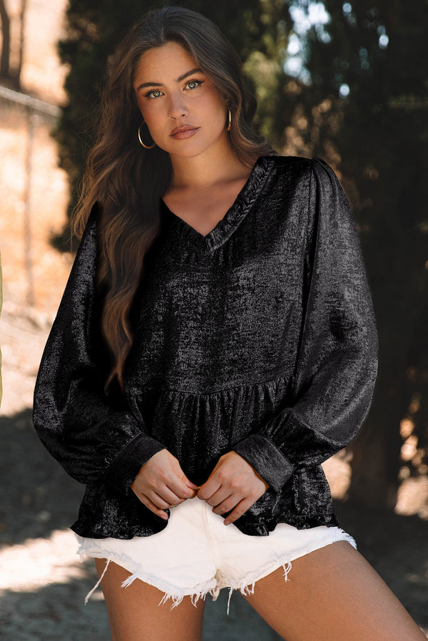 Salome Floral Puff Sleeve V Neck Babydoll Blouse