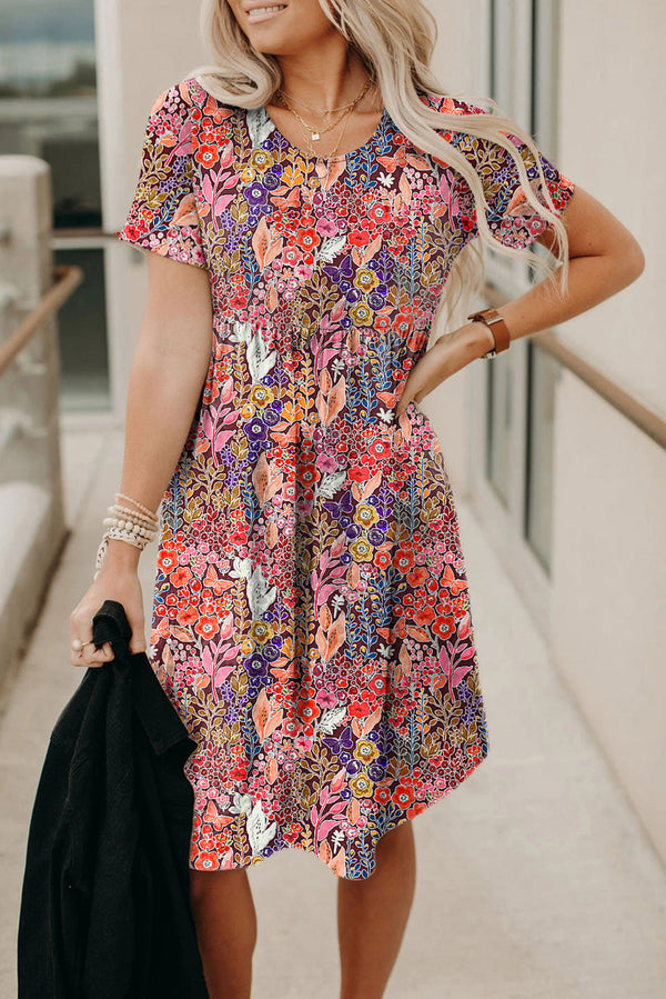 Floral Print Short Sleeve A-line Dress - The Perfect Touch SA