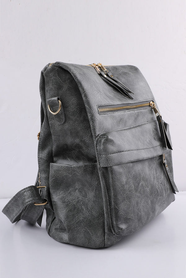 GRAY CASUAL LEATHER BACKPACK