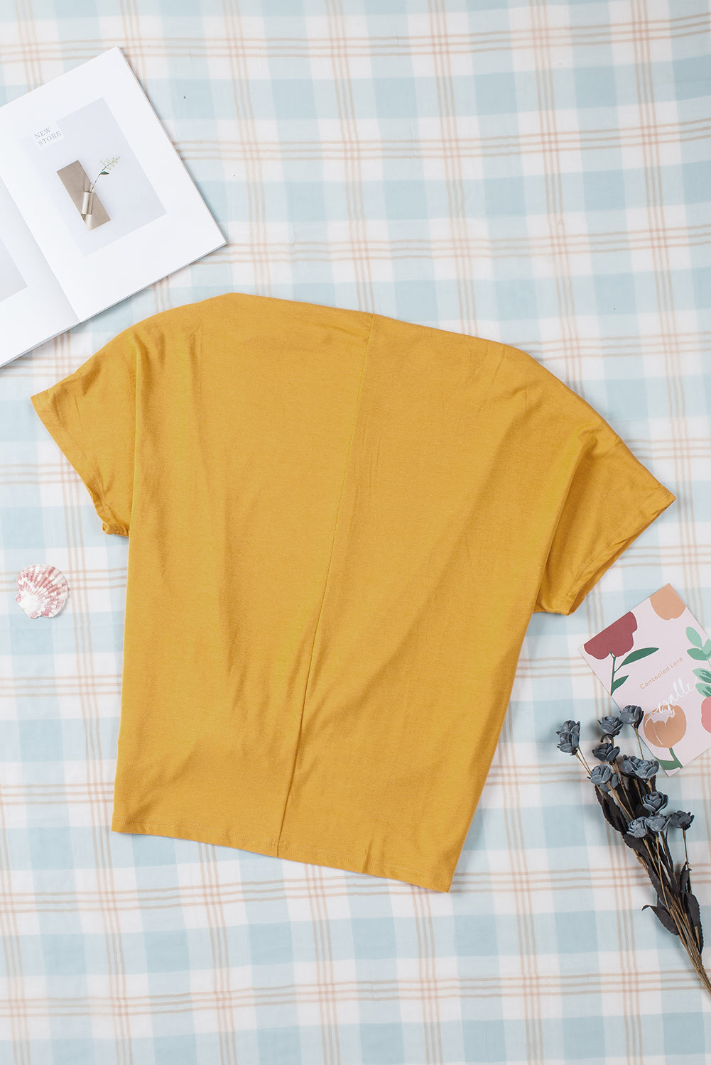 Yellow Off-The-Shoulder Slash Neck Casual Loose Fitting Top