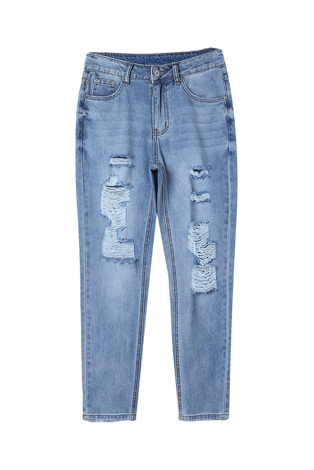 Sky Blue Distressed Slits Straight Jeans
