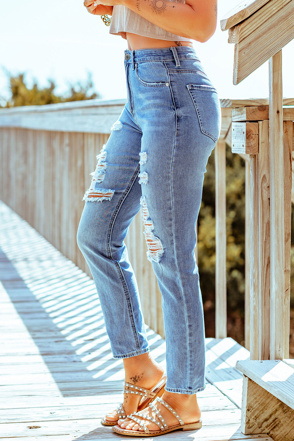 Jeans Express 'Girlfriend' Taille 0 - Neuf Avec Étiquettes - Bleu Distressed