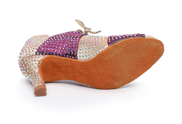 Flower colour Rhinestone women's Latin dance shoes
