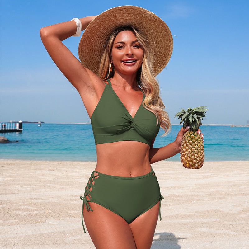 Lace-Up High-Waisted Bikini Set