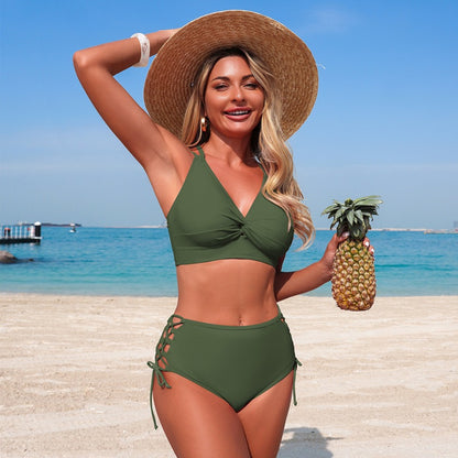 Lace-Up High-Waisted Bikini Set
