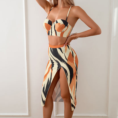 Bikini Three-piece Set Printed Long Skirt