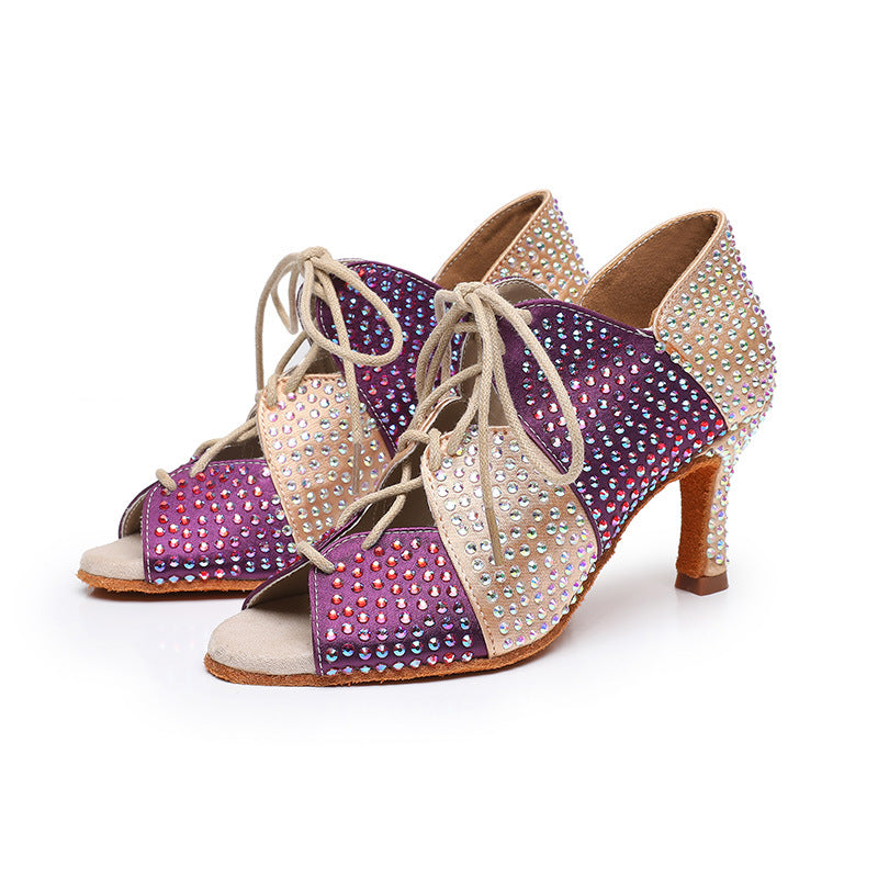 Flower colour Rhinestone women's Latin dance shoes