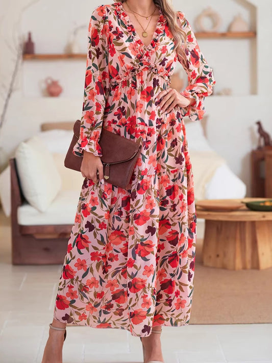 Wild Lotus Ruffle Tiered Maxi Dress