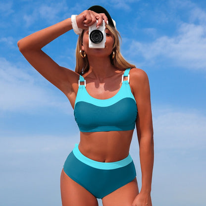 Contrast Trim High-Waisted Bikini Set