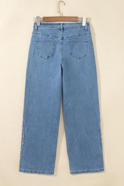 Dusk Blue Side Seam Rivet Detail Ankle Length Casual Jeans