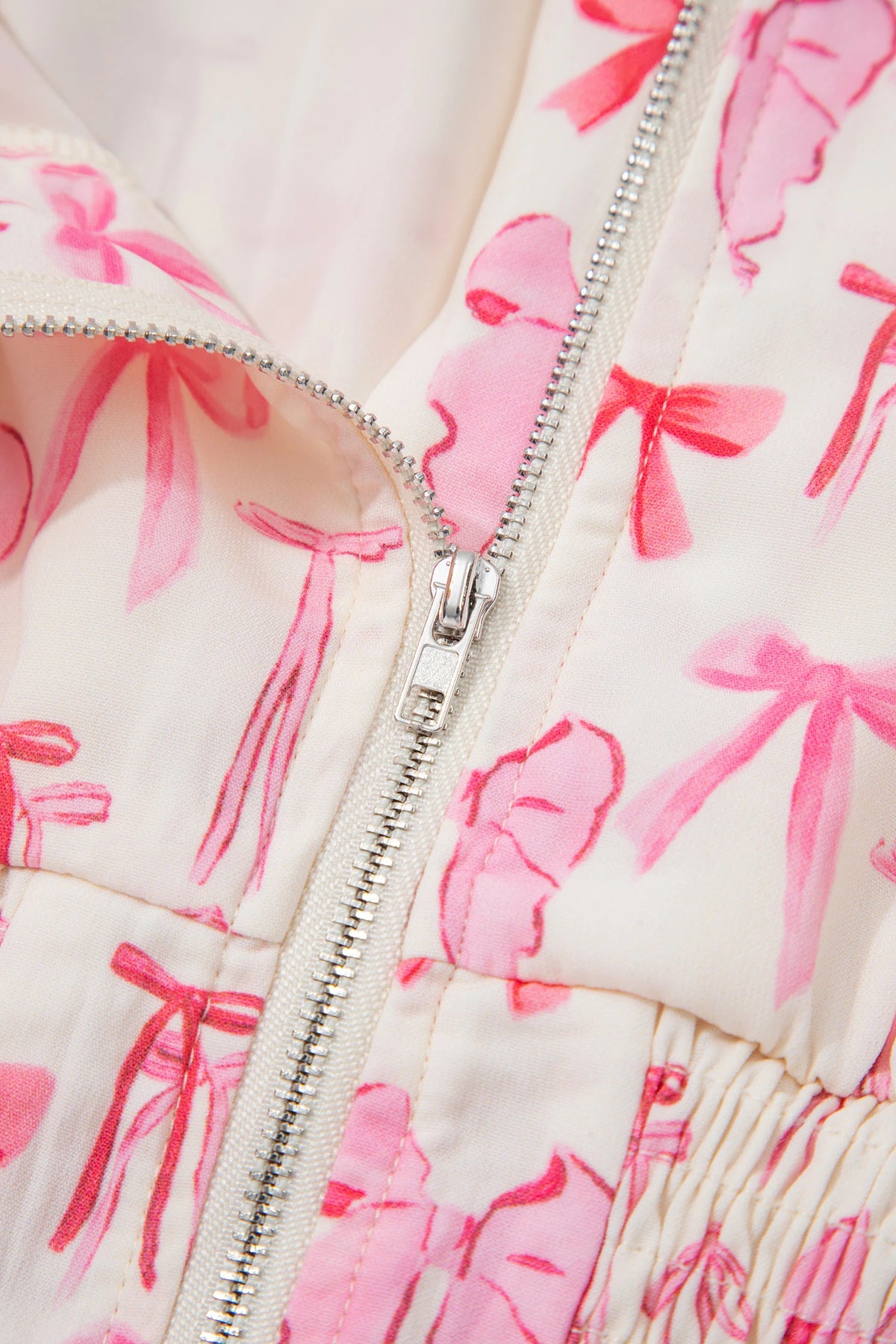 Pink Full Zip Cinched Waist Sleeveless Bow Mini Dress