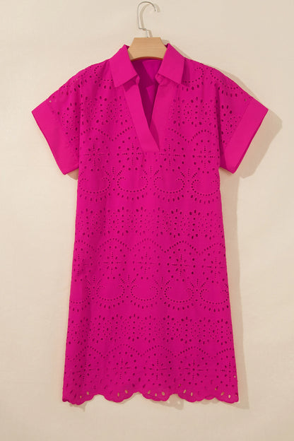 Solid Color Eyelet Embroidered T Shirt Mini Dress