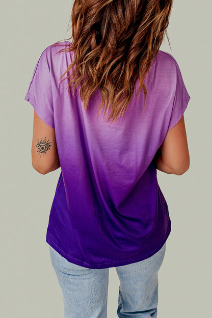 Purple Gradient Color Short Sleeve T-Shirt with Pocket