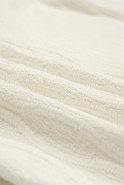 Solid Color Textured Notched Neck Puff Sleeve Blouse