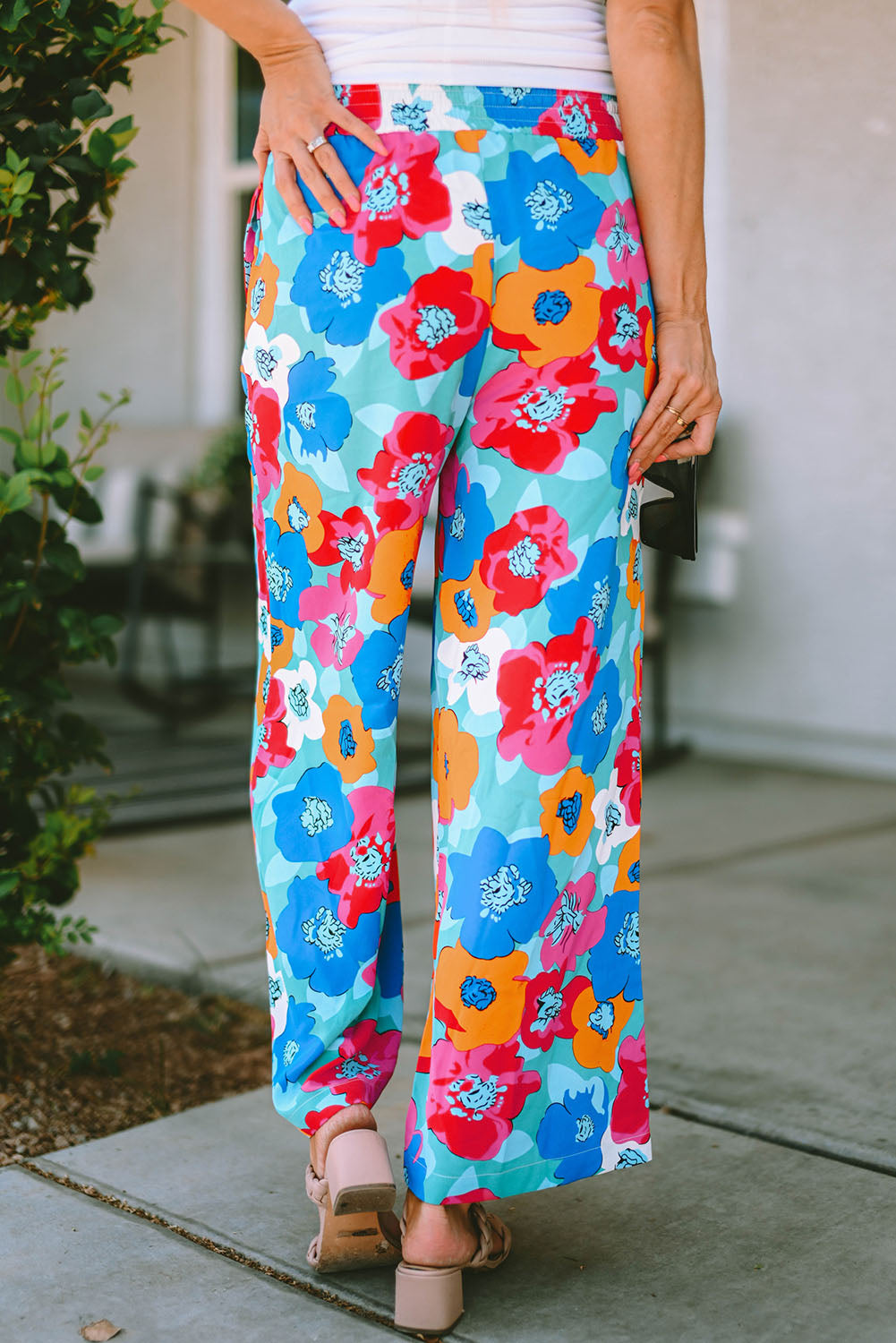 Multicolor Abstract Floral Print Drawstring Wide Waistband Pants - The  Perfect Touch SA