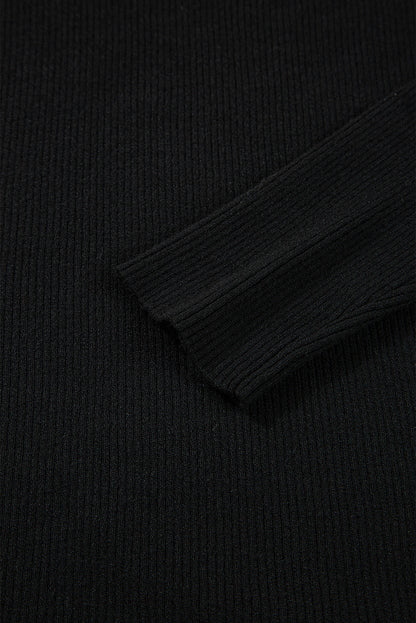 Black Ribbed Knit Cold Shoulder Sweater