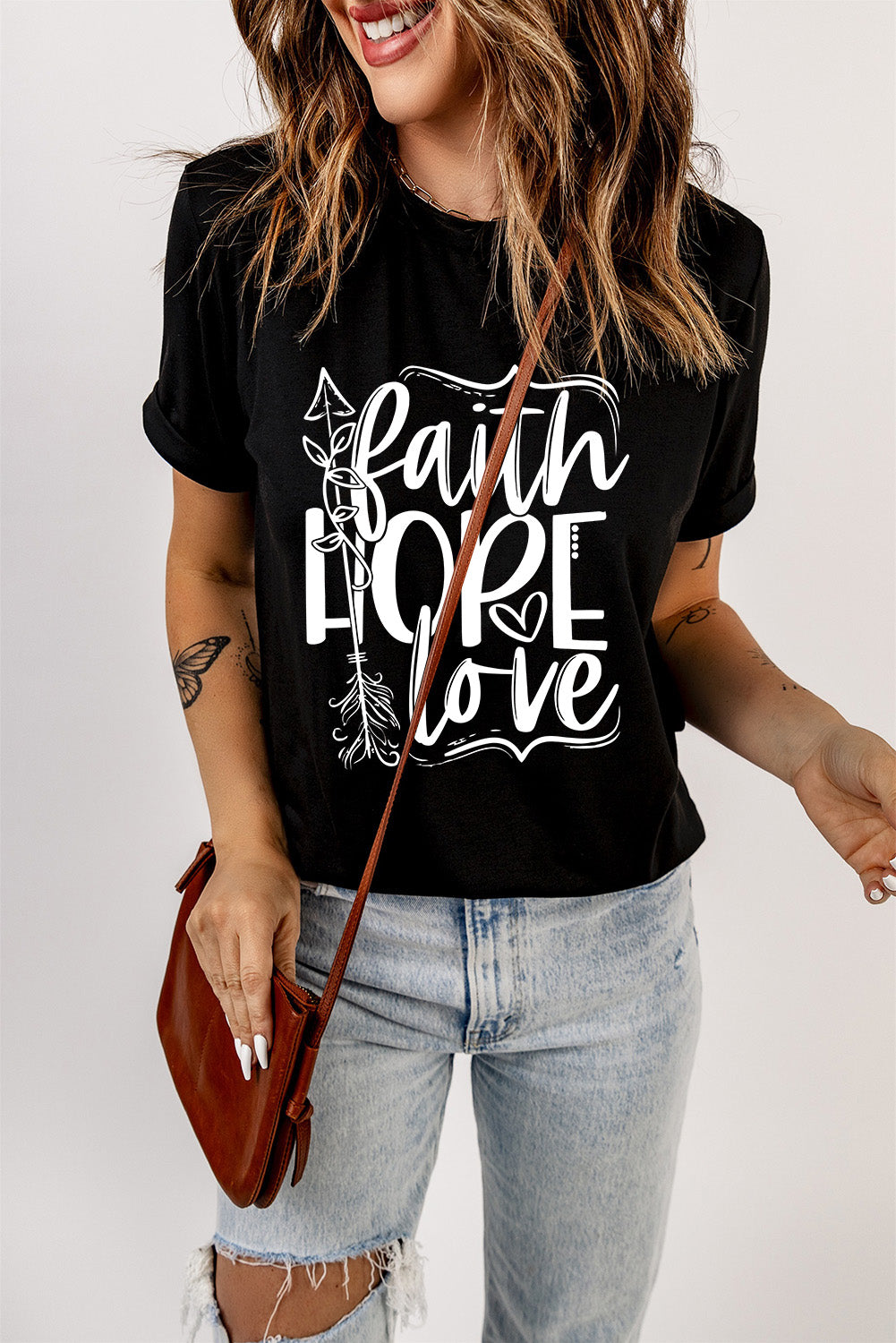 Black Faith Hope Love Graphic T Shirt