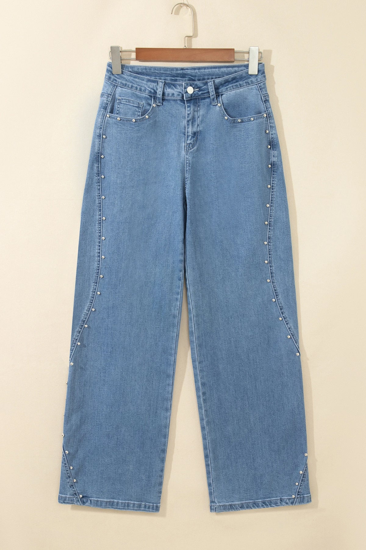 Dusk Blue Side Seam Rivet Detail Ankle Length Casual Jeans