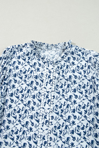 Printed Lace Detail Floral Puff Sleeve Fall Shirt
