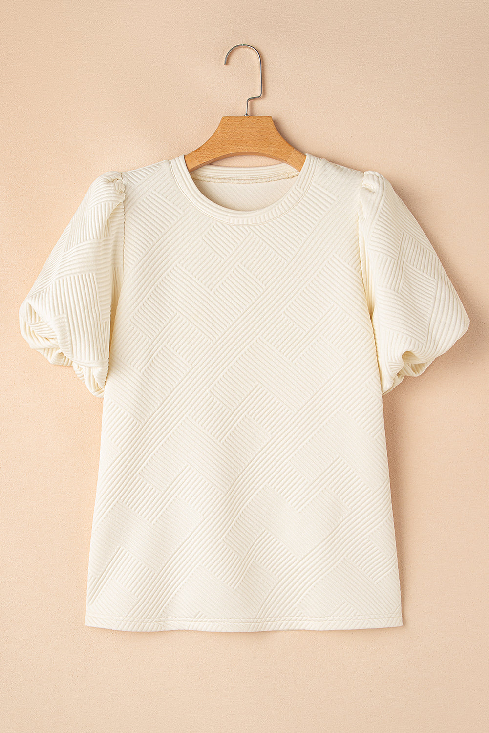Oatmeal Textured Puff Sleeve T-shirt