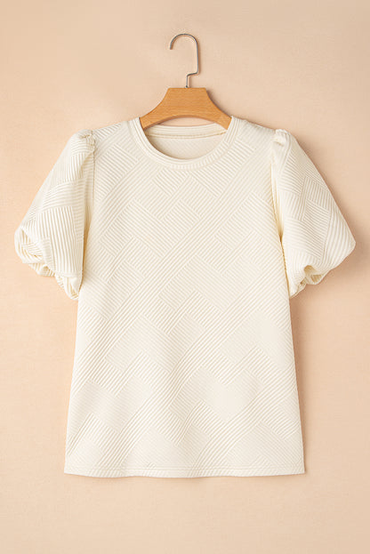 Oatmeal Textured Puff Sleeve T-shirt