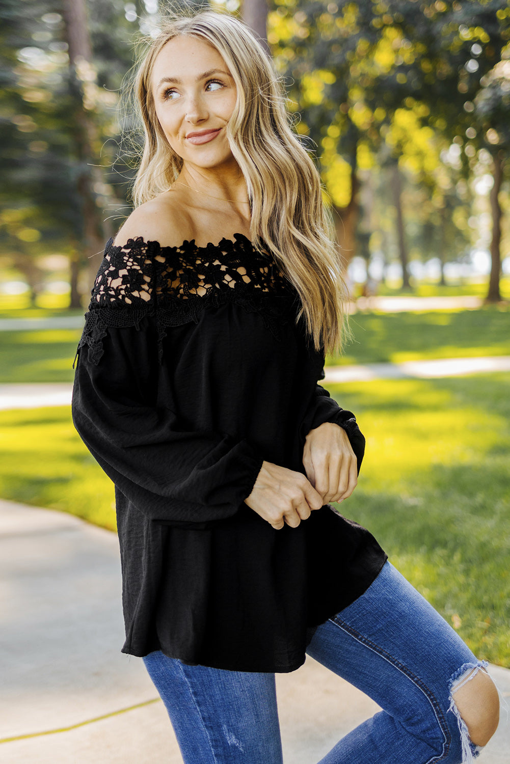 Black Blooming Lace Off The Shoulder Top
