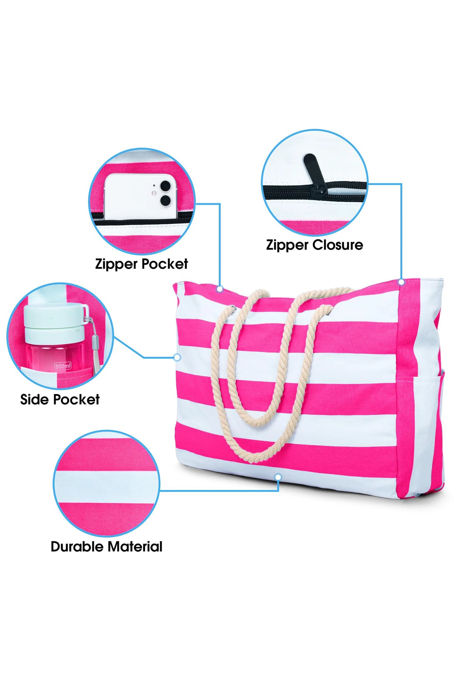 Striped Waterproof Canvas Large Capacity Tote Bag